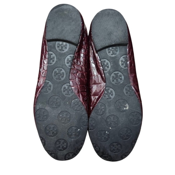 Tory Burch Reva Croc Embossed Patent Slip On Ballet Flats Size 6 Burgundy Red - Picture 8 of 11